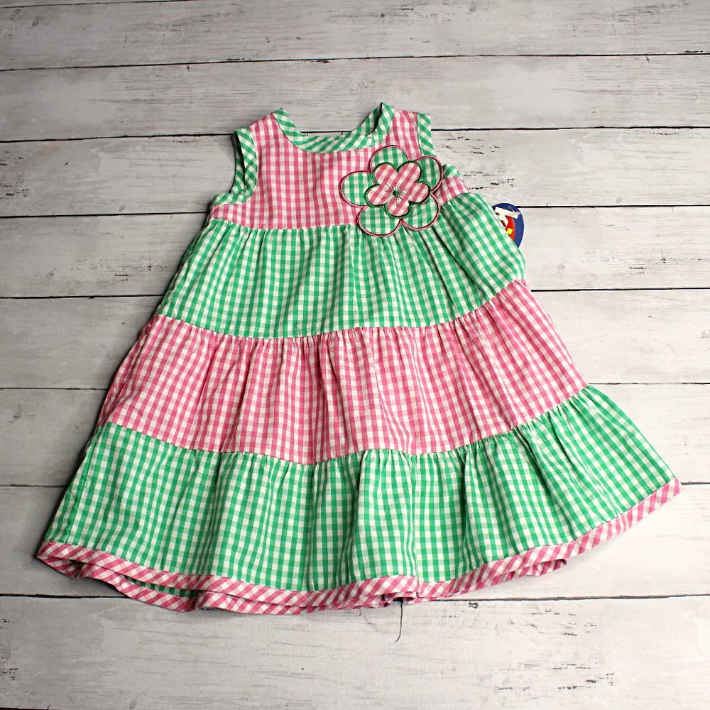 Kiks Vintage Baby Girl's Gingham Dress Size 12 Months Sleeveless Tiered
